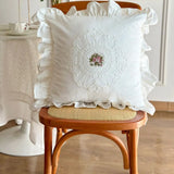 Yeknu with Lotus Frill French Lace Pillow Cover Washed Material Comfortable Embroidered Cushion Cover Soft Pillow Shell Bedroom