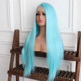 Yeknu  Blue Wig Long Straight Synthetic Lace Front Wigs for Women Ready to Wear Long Silk Straight Wig Cosplay Party Light Blue Hair