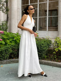 Yeknu  Jastie Spring Summer New Women's Waist Cinched V-neck Long Dress Female Cotton Camisole Dress Fashionable Oversized Dresses