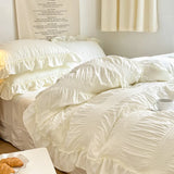 Yeknu  Lace Seersucker Ins Style Korean Washed Cotton 4-piece Bed Sheet Quilt Cover Solid Color Duvet Cover For Girl Spring Decor Home