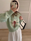 Yeknu  Deeptown Kawaii Women Cropped Sweaters Sweet Harajuku Cartoon Knitted Pullovers Korean Style Cute Autumn Winter Oversize Sweater