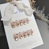 Yeknu 10Pcs Short Square Handmade with Cat Eye Designs French Red Cherry Ballerina Wearable Cute Sweet Nails Fashion Acrylic Nail Tips