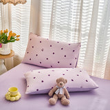 Yeknu  Ins-style Bedding Set Purple Heart Cherry Printed Duvet Cover Set Sheet Set King Queen Size for Home Bedroom Decor Bithday Gift