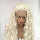 Yeknu  Natural Curly Wavy Platinum Blonde Synthetic Wig Free Part Long Water Wave White Blonde Heat Resistant Fiber Wigs for Women