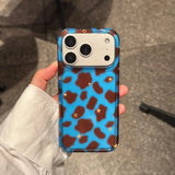 Yeknu  ins autumn and winter retro niche blue brown leopard print stars are suitable for Apple 17 mobile phone case iPhone