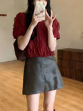 Yeknu  Spring Pullover Long Sleeve Tops Women Loose Pleated Fashion Ladies Cropped Blouses Ruffled Lace Mesh Hollow Woman Tops