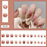 Yeknu  24pcs Short False Nail Gradient Color With Glitter Sequins Design Fake Nails Patch Full Cover Artificial Acrylic Nail Tips