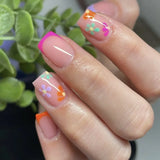 Yeknu  24Pcs Short Almond Press-On Nails Pink Floral French Tip Glossy&Elegant Full Cover Fake Nails for Women&Girls Spring,Daily Wear