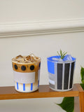 Yeknu  Blue Striped High Borosilie Glass Cup Summer High Aesthetic Value Ice American Cold Brew Juice Cup Latte Glass Cup