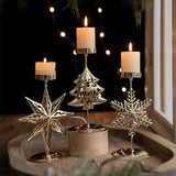 Yeknu  Retro Christmas Wrought Iron Candlestick Star Elk Christmas Tree Candle Holder Merry Christmas New Year Table Ornaments