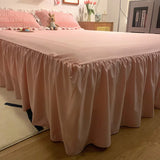 Yeknu  Pink Ruffled Seersucker Duvet Cover Set 3/4pcs Soft Lightweight Down Alternative Grey Bedding  with Bed Skirt and Pillowcases