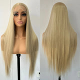 Yeknu  Long Honey Blonde Silky Straight Synthetic Lace Front Wigs for Women Free Part Ash Blonde Heat Resistant Fiber for Dailly Party