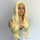 Yeknu  Blonde Long Wavy Synthetic Hair Pre Plucked Free Part Layered Natural Curly Body Wave 13X4 Lace Front Wigs for Women Daily