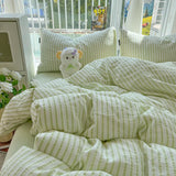 Yeknu  Korean INS Cream Style Bedding Set Solid Color Soft Bed Flat Sheet Pillowcase Adult Single Twin Full Queen Size Duvet Cover Sets