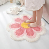 Yeknu  Cute Round Flower Tufting Rug Carpet Soft Plush Tuftted Feet Paid Carpet  Bathroom Anti-slip Doormat Sofa Bedside Rugs