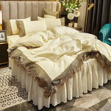 Yeknu  Lace edge bed skirt bed cover matte four piece set, 1.5m 1.8m European style thickened version