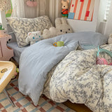 Yeknu  Cartoon color plaid bed sheet four-piece set student cute soft quilt cover dormitory three-piece set