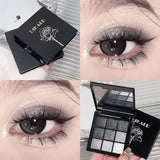 Yeknu  Smoky Black Eye Shadow Palette 9 Colors Black Gray Rose Eyeshadow Lasting Shimmer Eyes Makeup Dark Pressed Glitter Eyeshadow