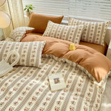 Yeknu  Galsang Flowers 4PC Bedding Set - Skin-Friendly Double-Layer Yarn Sheets + Duvet, Instagram Style, Dorm/Home
