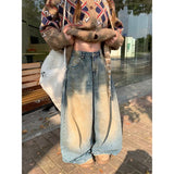 Yeknu  Women's Harajuku Vintage Oversize Bent Knife Denim Trousers Baggy Hip Hop Jeans Pants Autumn Japanese 2000s Style Blue Y2k Jeans