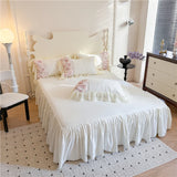 Yeknu  Flowers Lace Ruffles Princess Wedding Bedding Set Full Queen King Duvet Cover Bed Skirt/Bed Sheet/Fitted Sheet Pillowcases 4Pcs