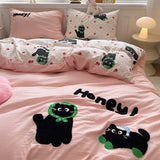 Yeknu Cute Cat  Bedding Set For adults kids Brown pink Lovely Bed Sheet set With Pillowcases Colorful King Queen Full size