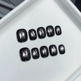 Yeknu 10Pcs Short Handmade Light Green Press On Nails Cat Eyes Pure Ballerina Decoration Wearable False Nails Full Cover Nail Tips Art