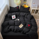 Yeknu Cool Black Duvet Cover Set Ins Nordic Embroidery Heart Bed Sheet Set Of Four Pieces Home Luxury Bedding Set For Girls