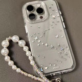 Yeknu  Transparent glitter bronzing stars are suitable for Apple 16promax mobile phone case iphone15pro new 14 with lanyard