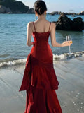 Women Elegant Graduation Birthday Evening Party Dress Ruffles Spaghetti Strap Mermaid Dresses Wedding Formal Slim Fit Prom