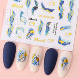Yeknu - Royalblue Blooming Smoke Nails Stickers Marble Design Coloring Bloom Manicure Decals Golden Wave Drawing Slider Foil Nail Art