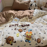 Yeknu Cartoon Animal Embroidery Bedding Set For Adults Kids Cute Flat Fitted Sheet With Pillowcases Washed Cotton Colorful Full Size