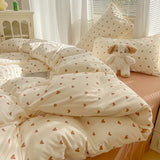 Yeknu 2025 new class A aerobic knitted cotton printing small fresh four-piece set, bed sheet, bed hat four-piece set