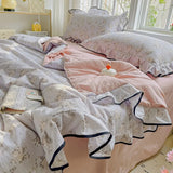 Yeknu  Kapok wrinkled double-layer yarn ruffle leaf edge summer quilt four-piece set washing machine washing air conditioner quilt