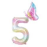 Yeknu  40Inch Colorful Gradient Number Balloon 0-9 Digit Foil Helium Balloon Butterfly Girl Birthday Party Decor Baby Shower Kids Gifts