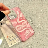 Yeknu  Oil Painting Cloud Pink Snake Phone Case For iPhone 16 15 14 Pro Max 13 12 11 XS X XR 7 8 Plus 16 SE Shockproof Clear Cover