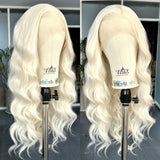 Yeknu  Long Wavy Platinum Blonde Wig Synthetic Loose Body Wave Free Part Natural Curly Colored 13X4 Lace Front Wigs for Women Daily