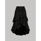 Yeknu  Summer Elegant High Waisted Ruffle Pleated Midi Skirt Women Wrap Casual Summer Beach Ladies Skirts Tiered Side Tie