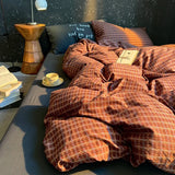 Yeknu High Quality Beauty Bedding Set Plaid Duvet Cover Bed Sheet Set With Pillowcases Adult Dormitory Queen Size Winter Home Decor