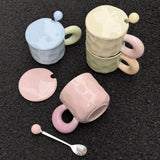 Yeknu  Splicing Colors Coffee Mug Ceramic Water Cup Korean Milk Mug with Spoon Portable Gift Box Chirstmas Birthday Gift for Girl Kids