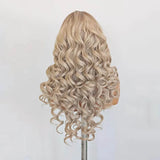 Yeknu  Ombre Ash Blonde Wave Wig Blonde Mix Color Curly Wave Synthetic Hair Heat Resistant Lace Front Wigs for Women Cosplay Daily Use