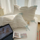 Yeknu  Solid Color Pleated Textured Soft Breathable Chic Princess 4pcs Bedding Set, Delicate Bows Twin Duvet cover Bed sheet Pillowcase
