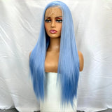 Yeknu  Light blue Long Straight Synthetic Wig Free Part 13X4 Lace Front Wig for Women Natural Heat Resistant Wigs Cosplay Daily Party