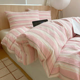 Yeknu  Single Double Exquisite Stripe 1Duvet cover+2Pillowcases 100%Cotton Experience Hotel-Like Comfort with Unparalleled Softness