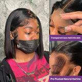Yeknu  200% Density 13x4 Short Bob Straight HD Transparent Lace Brazilian Remy Hair Full Lace Frontal Wigs 100% Human Hair For Women