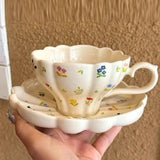 Yeknu  European Style Retro Ceramic Floral Pattern Coffee Cup Plate Creative Mark Water Cup Home Restaurant Decor English Afternoon Tea