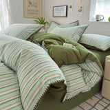 Yeknu Nordic Bedding Set Striped Duvet Cover Set 100% Cotton Soft Flat Sheet Single Twin Size Double Bed Sheet Set For Bedroom Decor