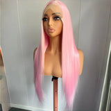 Yeknu  Light Pink Long Silky Straight Synthetic Wig Free Part Colored 13X4 Lace Front Heat Resistant Fiber Wigs for Women Party Cosplay
