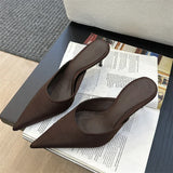 Yeknu  New Summer Concise Pointed Toe Women Slippers Fashion Thin Low Heels Party Pumps Mules Slide Shoes