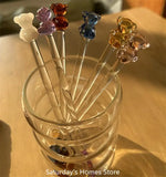 Yeknu  Japanese Style Creative Milk Dessert Teddy Bear Spoon Colorful Transparent Glass Spoon Cute Long Handled Coffee Stirring Spoon